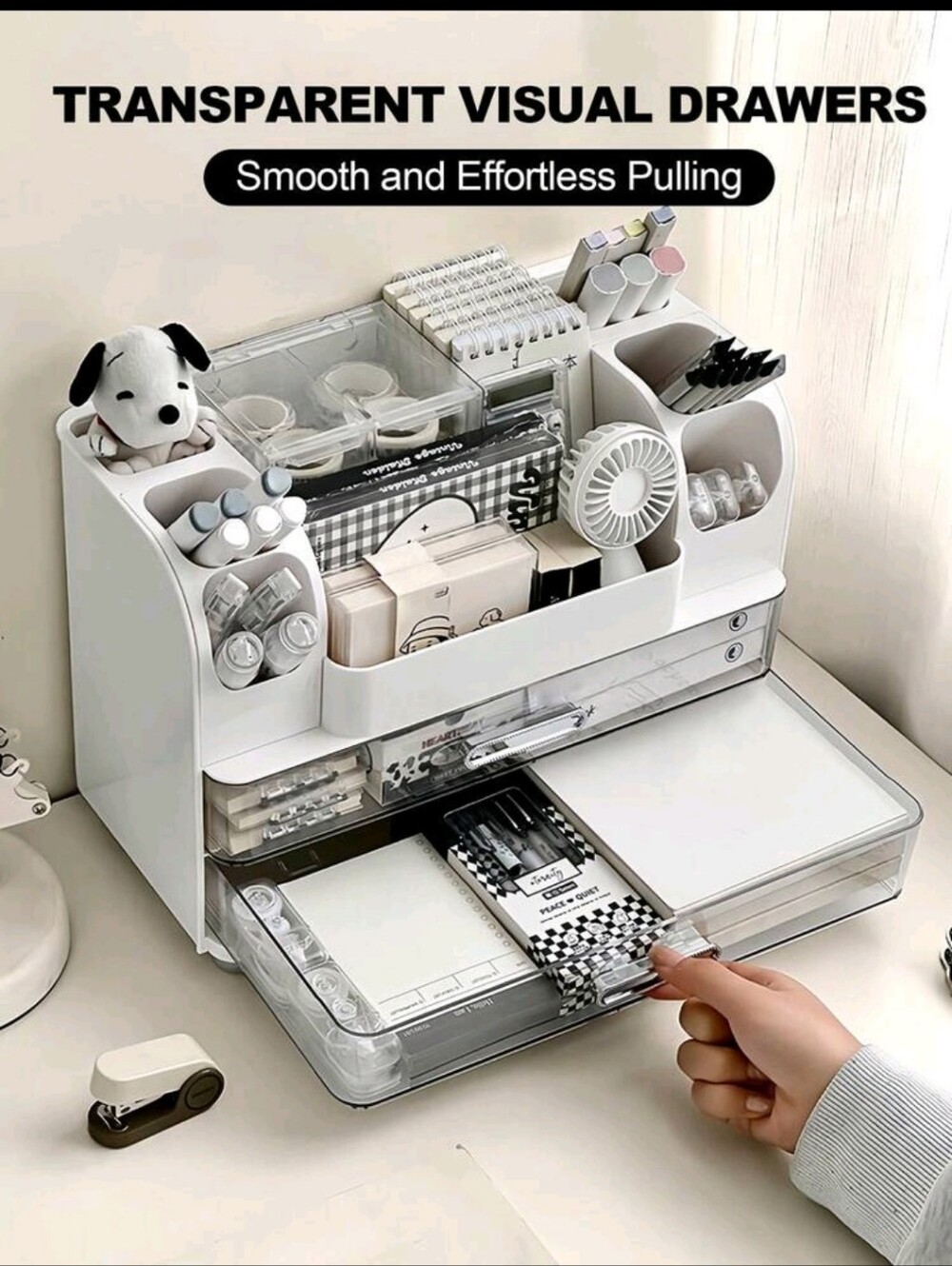 White Makeup Organizer Storage Drawer with Clear Front - Picture 3 of 11